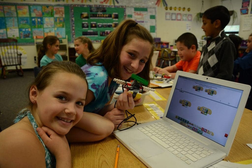 Students collaborating in a Hopkinton classroom